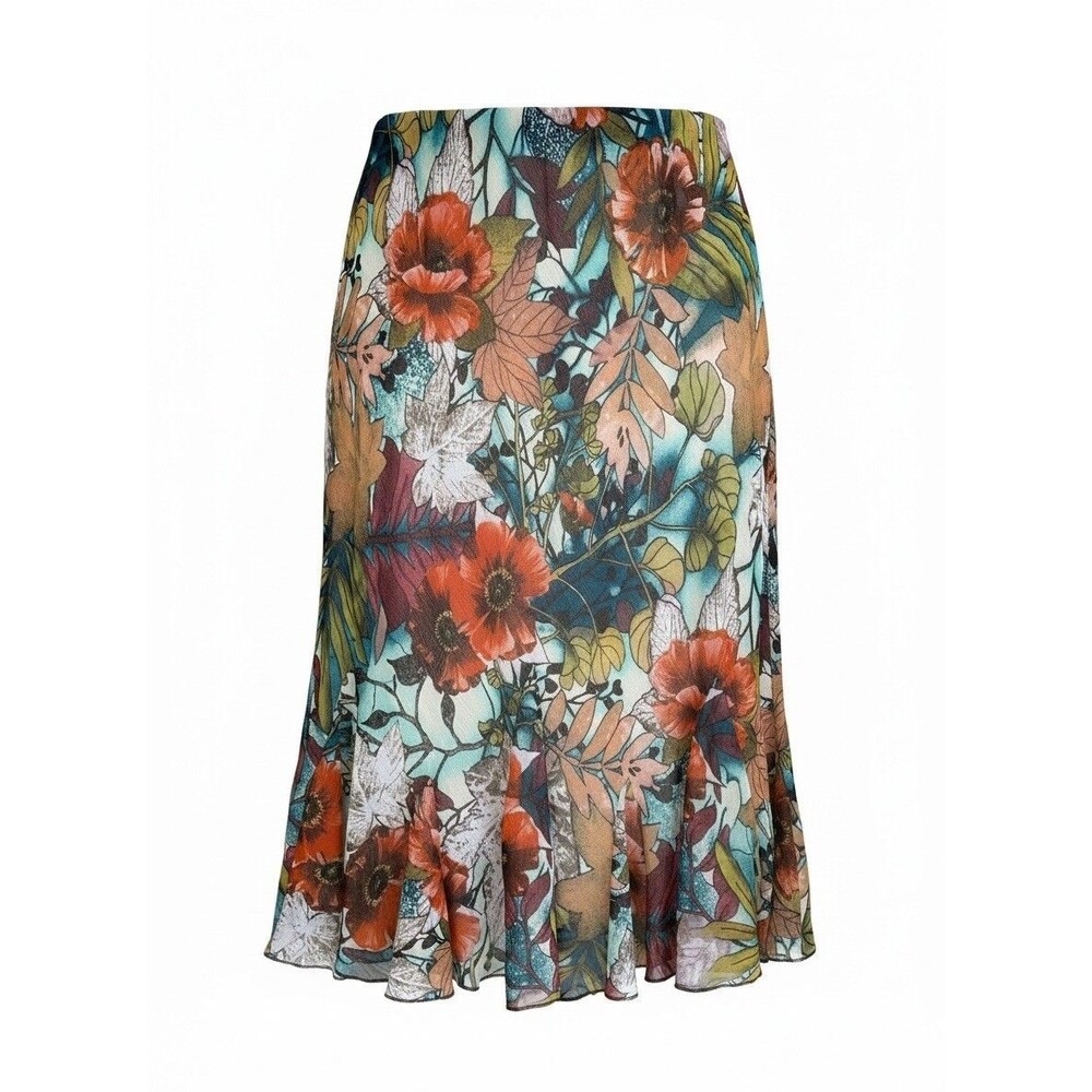 Dress Barn floral midi skirt flounce-hem with a relaxed A-line silhouette Size L